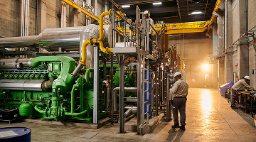 EPM worker inspecting a machine inside a factory